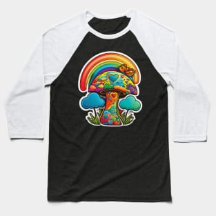 Groovy Psychedelic Mushrooms in Red Baseball T-Shirt